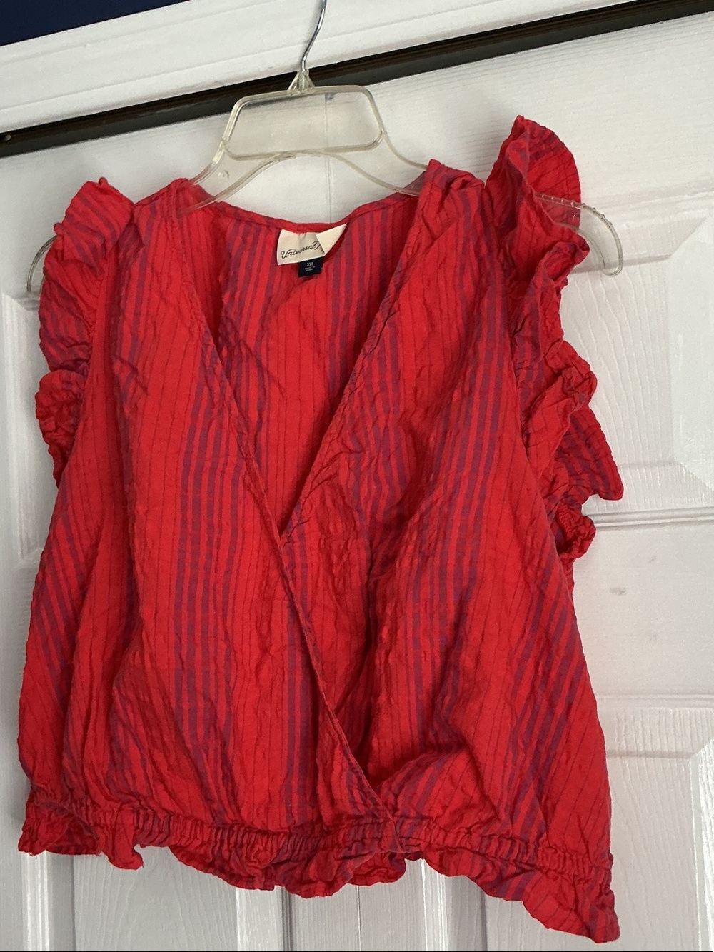 Universal Thread Red Striped Ruffle Crop Top